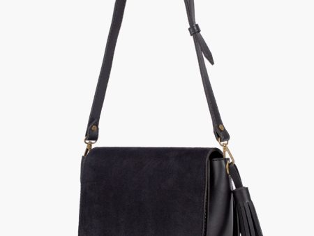 Envy Hold - Black suede foldover saddle bag Online