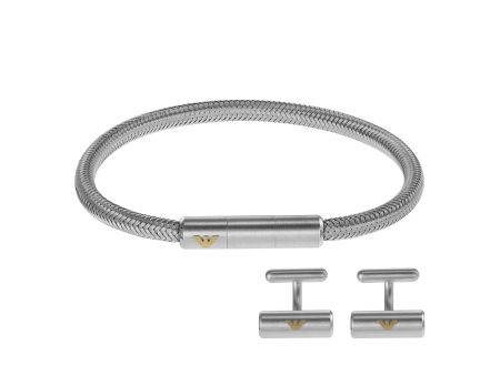 Emporio Armani Silver Tone Bracelet & Cufflinks Set EGS3044SET For Sale