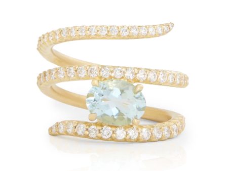 Script, 18K Yellow Gold, Aquamarine + Diamond Ring Online Sale