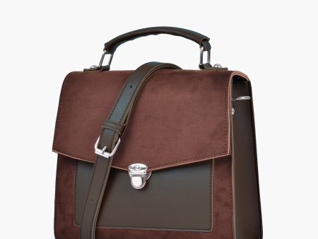 Envy Hold - Dark brown suede push-lock messenger bag Online Sale