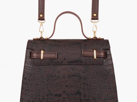 Envy Hold - Dark brown crocodile cross-body bag with top-handle Supply