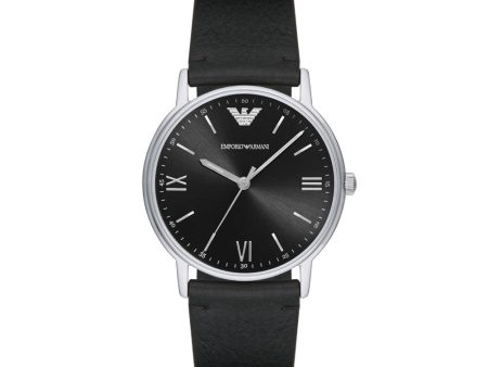 Emporio Armani Men s Three-Hand Black Leather Watch AR11013 Online now