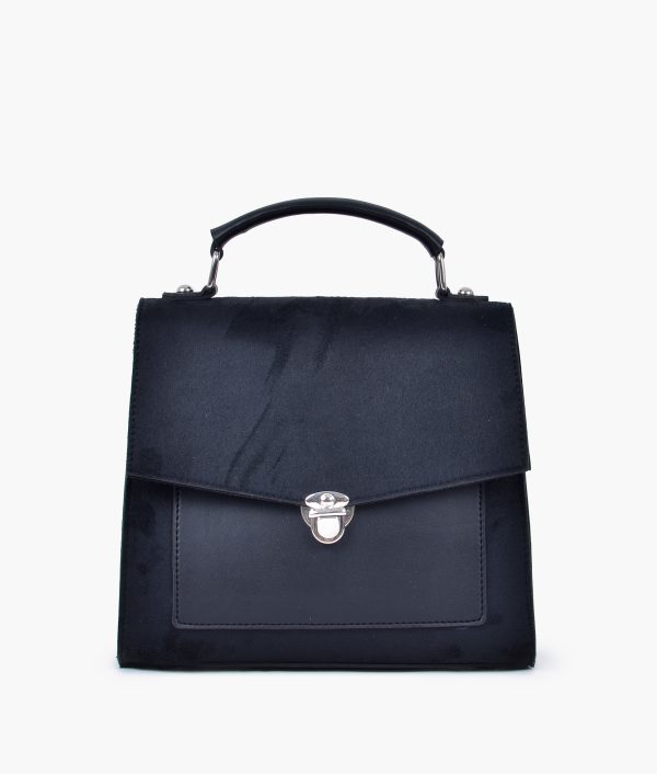 Envy Hold - Black suede push-lock messenger bag on Sale