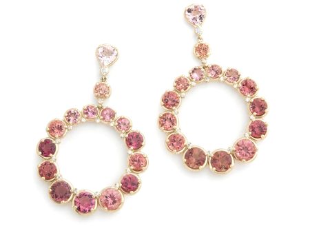 Ombré Circular, 18K Yellow Gold, Pink Tourmaline + Diamond Earrings Discount