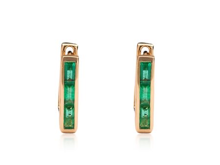 Skinny Square Huggie, 14K Yellow Gold + Three Emerald Baguette Earrings Online now