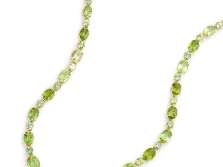 Graduated Light Green Tourmaline Oval and Round, 18K Yellow Gold Necklace on Sale