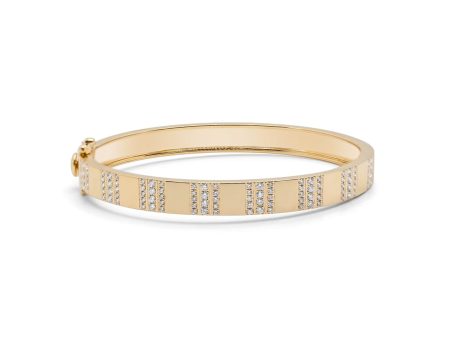 Pinstripe Strength Diamond Bangle, 14K Yellow Gold + Half Way Diamond Bracelet Hot on Sale