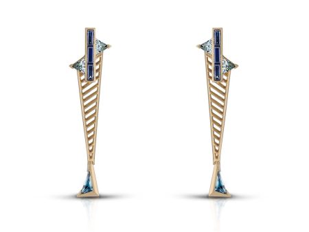 Fenestra Suspension, 18K Yellow Gold, Blue Sapphire, Aquamarine + Blue Topaz Earrings Fashion