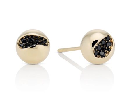 Solar, 18K Yellow Gold + Black Sapphire Studs Cheap