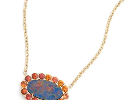 Opal, 18K Yellow Gold, Orange Sapphire + Diamond Necklace Online now