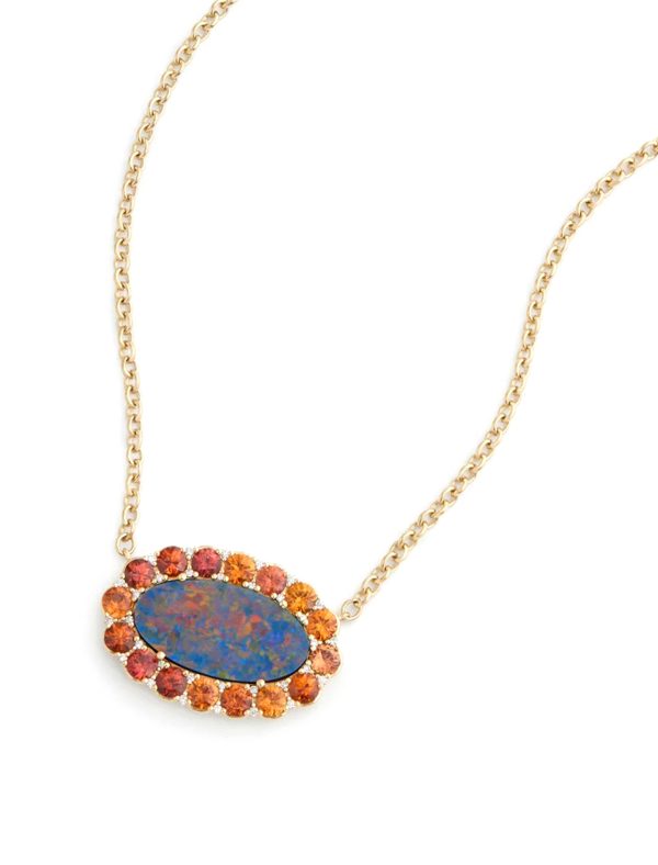 Opal, 18K Yellow Gold, Orange Sapphire + Diamond Necklace Online now