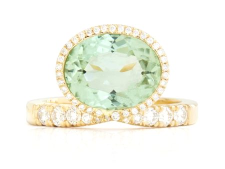 Elevated Oval, 18K Yellow Gold, Green Tourmaline + Diamond Ring Online