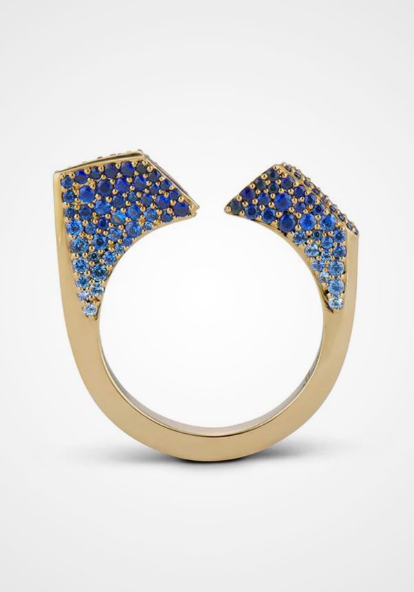 Aerial Fortia, 18K Yellow Gold + Blue Sapphire Ring on Sale