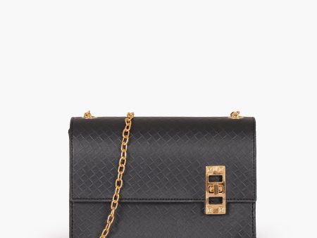 Envy Hold - Black weaved chain shoulder bag with twist lock Discount