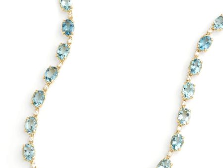 Oval, 18K Yellow Gold, Aquamarine + Diamond Necklace Fashion