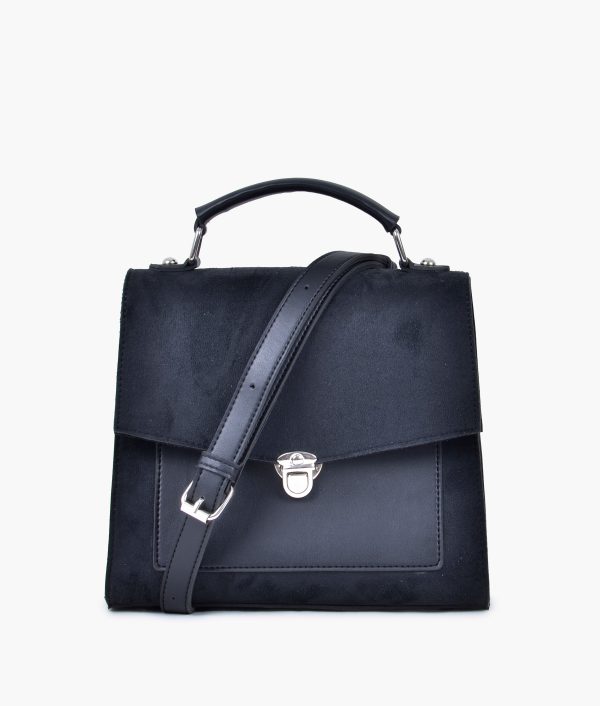 Envy Hold - Black suede push-lock messenger bag on Sale