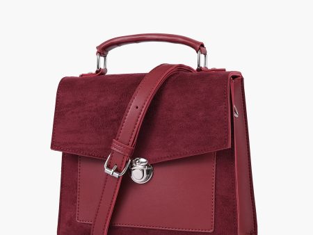 Envy Hold - Maroon suede push-lock messenger bag Fashion