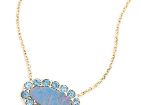 Opal, 18K Yellow Gold, Blue Topaz + Diamond Necklace Hot on Sale