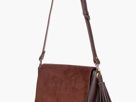 Envy Hold - Dark brown suede foldover saddle bag Online