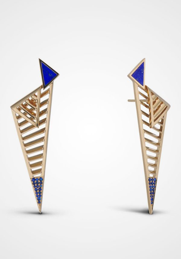 Fenestra Arc Edge, 18K Yellow Gold + Blue Sapphire Earrings Online Hot Sale