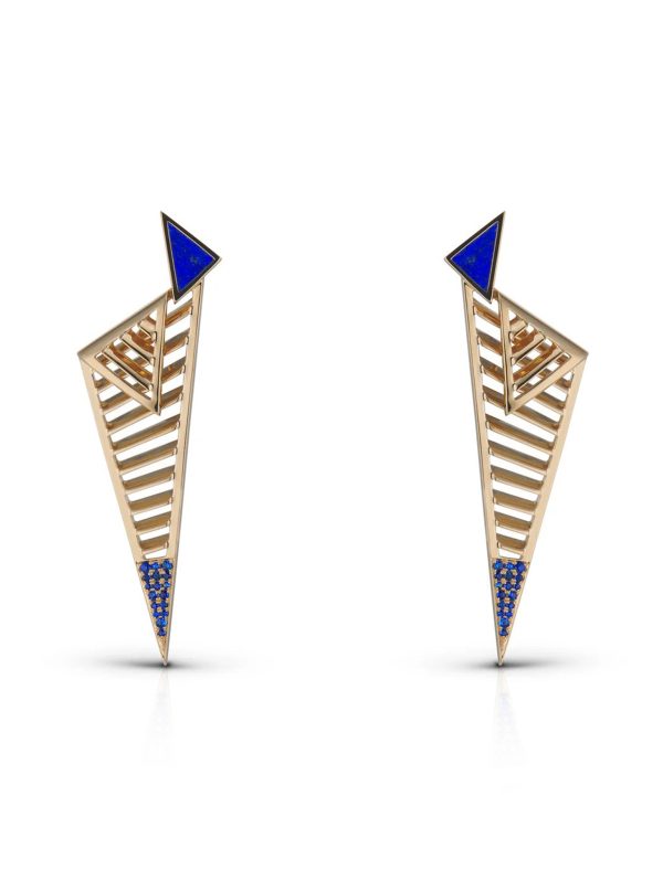 Fenestra Arc Edge, 18K Yellow Gold + Blue Sapphire Earrings Online Hot Sale