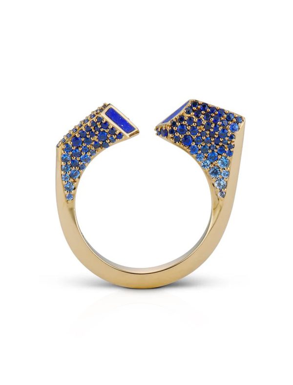 Aerial Fortia, 18K Yellow Gold + Blue Sapphire Ring on Sale