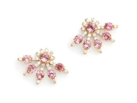 Tutu, 18K Yellow Gold, Pink Tourmaline + Diamond Stud Earrings Fashion