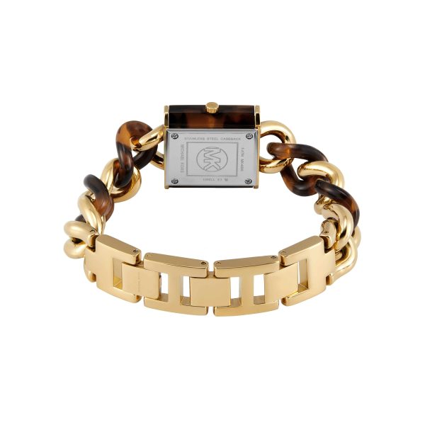 Michael Kors MK Chain Lock Three-Hand Tortoise and Gold-Tone Stainless Steel Watch MK4808 Hot on Sale