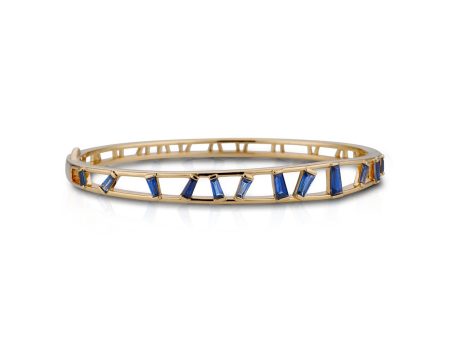 Aerial Rectangular, 18K Yellow Gold + Blue Sapphire Bangle Sale