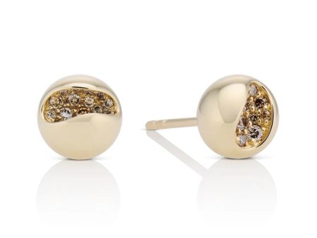 Solar, 18K Yellow Gold + Champagne Diamond Studs For Cheap