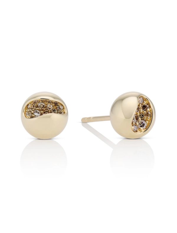 Solar, 18K Yellow Gold + Champagne Diamond Studs For Cheap