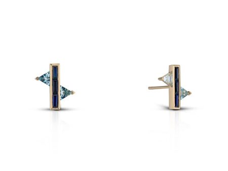 Petite Fenestra Suspension, 18K Yellow Gold, Blue Sapphire + Aquamarine Earrings Online