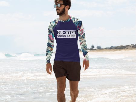 Mens Long Sleeve BJJ Rash Guard - Jiu-Jitsu 021 - The Great Wave Sakura 002 Online Sale