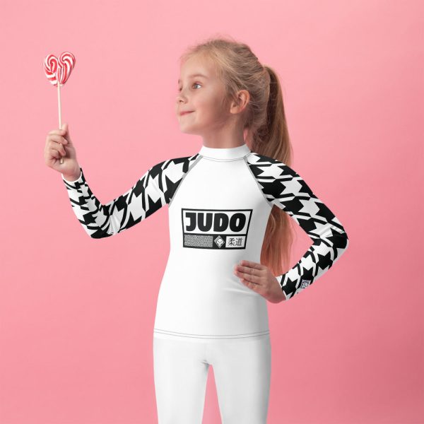 Active Elegance: Girl s Houndstooth Judo BJJ Rash Guard - Long Sleeve Cheap