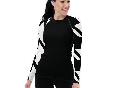 Womens Long Sleeve BJJ Rash Guard - Houndstooth 001 Noir Cheap