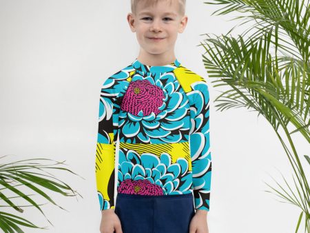 Boy s Pop Art BJJ Long Sleeve Rash Guards - Roy Lichtenstein Inspired Dahlia Print 002 Fashion