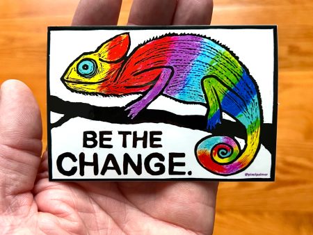 BE THE CHANGE - Pride Chameleon - glossy sticker 4  x 2.75  (LGBTQ) Fashion