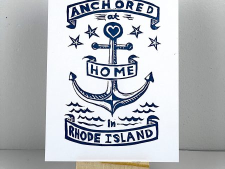 Anchored at Home in Rhode Island (blue ink) For Discount