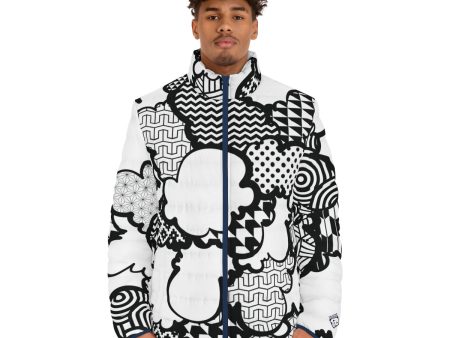 Men s Black and White Graffiti Clouds Puffer Jacket 001 Online