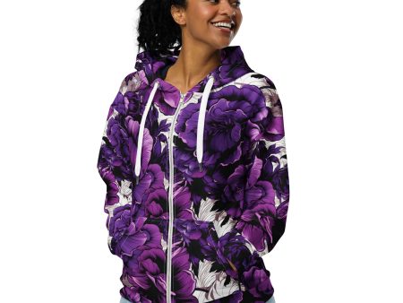 Womens Zip Hoodie - Purple Flowers 001 For Sale