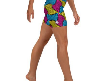 Women s Ankara Wax Print Yoga Shorts 001 For Sale