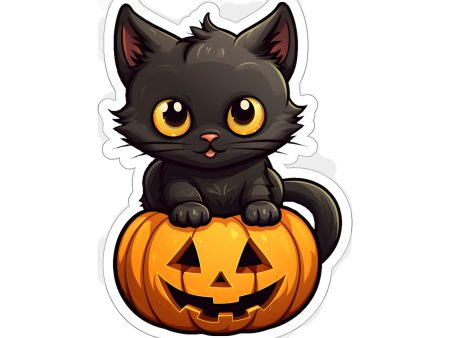 Celebrate Halloween with Black Cat and Pumpkin Sticker Fun Fashion