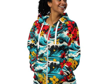 Womens Zip Hoodie - Waves and Flowers 001 Online