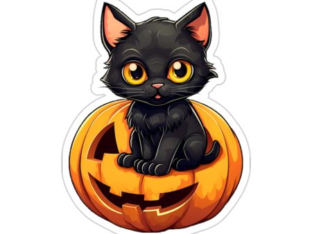 Get Creepy with Black Cat and Pumpkin Stickers for Halloween For Sale