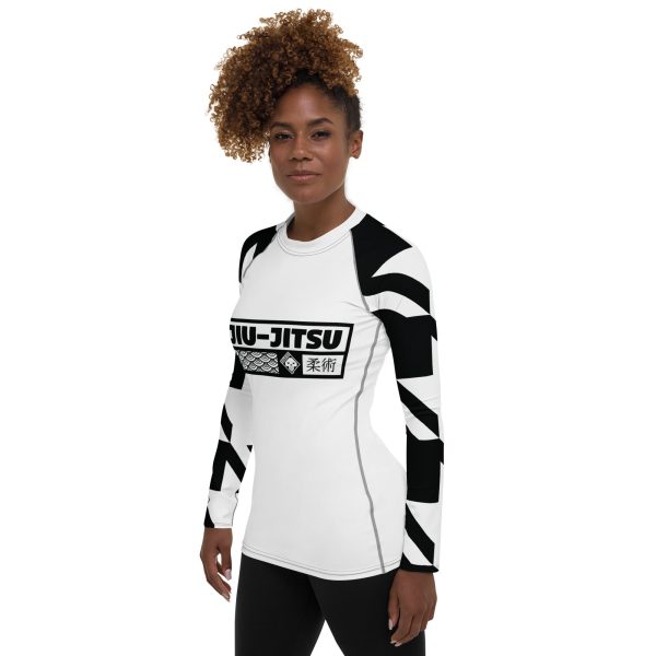 Womens Long Sleeve BJJ Rash Guard - Jiu-Jitsu 021 - Houndstooth 001 Blanc on Sale