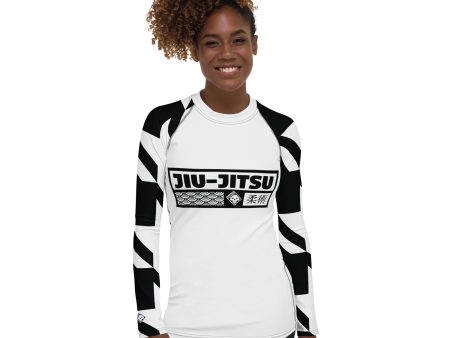 Womens Long Sleeve BJJ Rash Guard - Jiu-Jitsu 021 - Houndstooth 001 Blanc on Sale