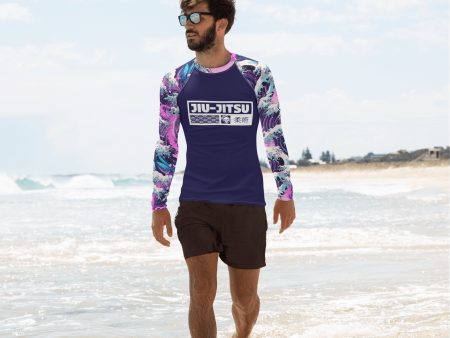 Mens Long Sleeve BJJ Rash Guard - Jiu-Jitsu 022 - Purple Wave 003 Discount