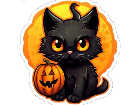 Spooky Black Cat and Pumpkin Halloween Stickers For Cheap