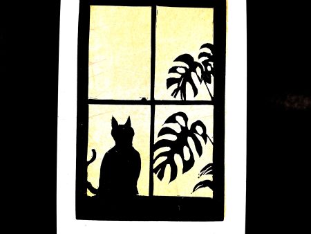 Silhouette Cat with Monstera in Window - PLANTZ Cat Cheap