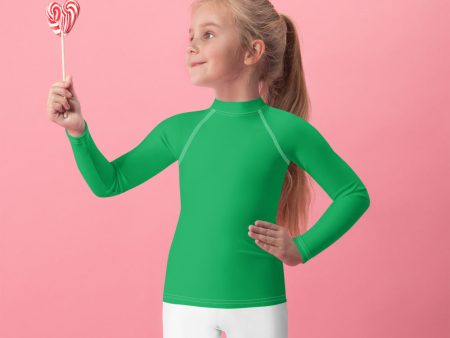 Active Allure: Girls  Solid Color Long Sleeve Rash Guards - Jade Sale